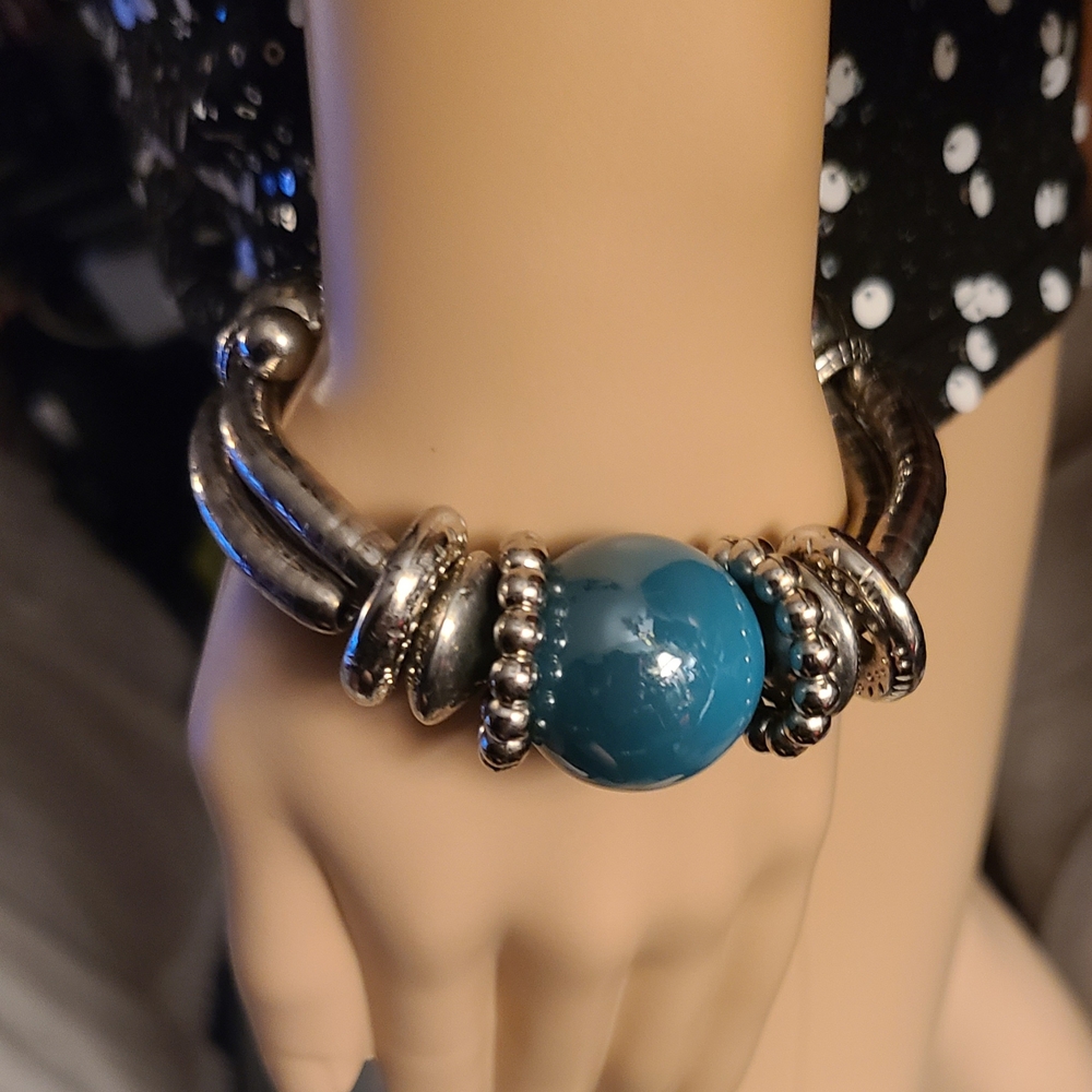 Elegant Silver and Blue Bracelet